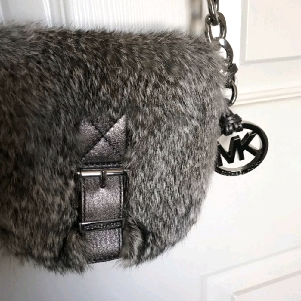 Michael Kors Gray Fur And Leather Crossbody Bag NWT - Picture 10 of 15